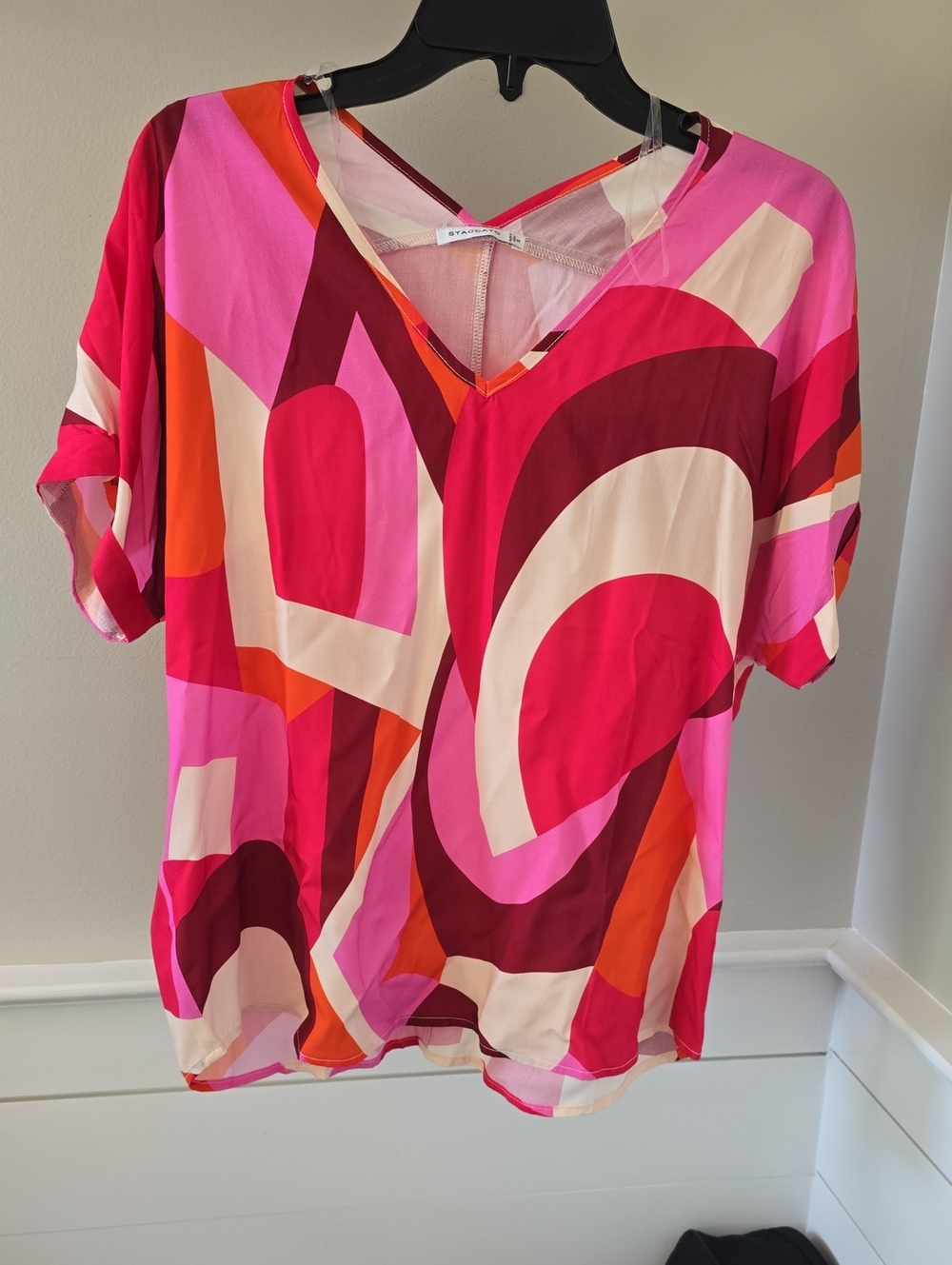 Staccato Pink Multi Geometric V-Neck Blouse